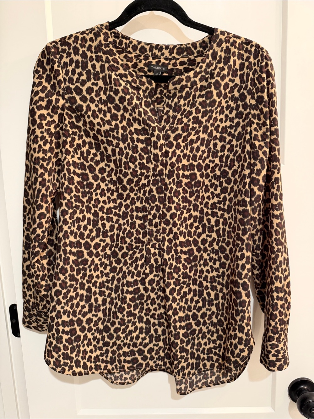 Talbots Leopard-Print Long Sleeve Top in Brown and Cream
